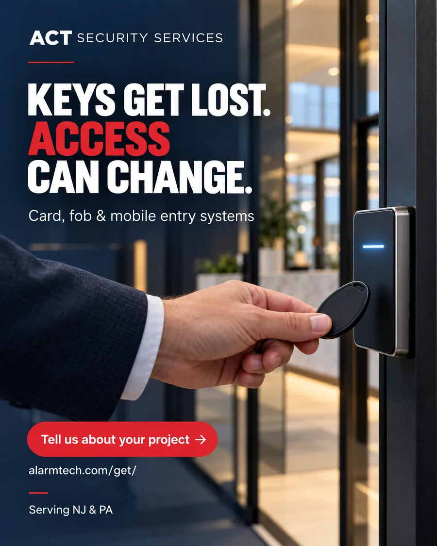 Access control: keys get lost, access can change — card, fob and mobile entry
